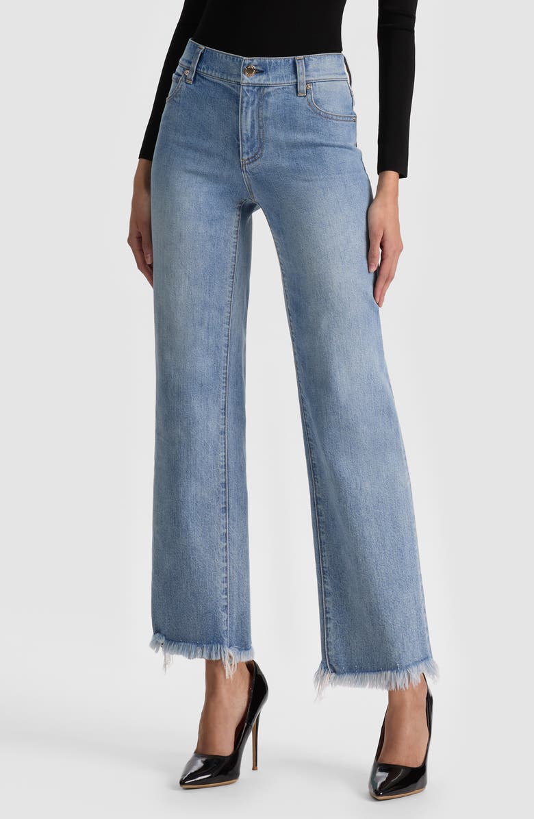 Alice + Olivia Fierce Raw Hem Slim Straight Leg Jeans, Main, color, Erika Wash