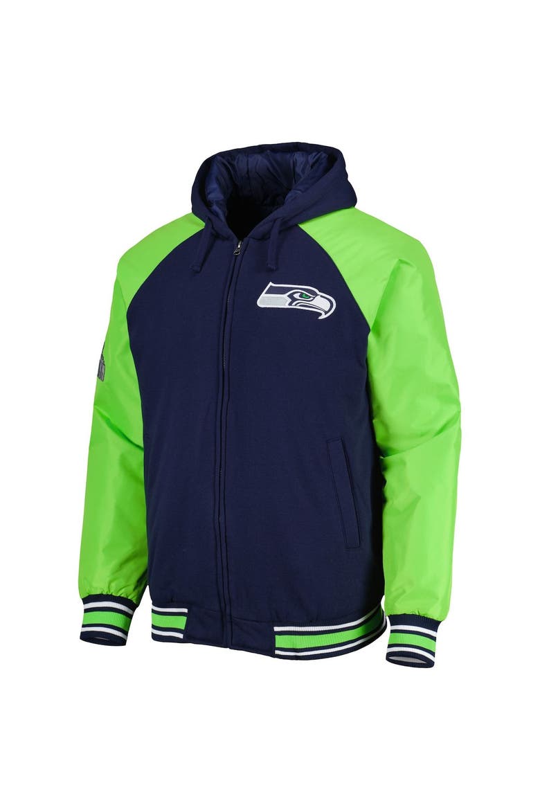 Men's G-III Sports by Carl Banks College Navy Seattle Seahawks Defender Raglan Full-Zip Hoodie Varsity Jacket, Alternate, color, Navy