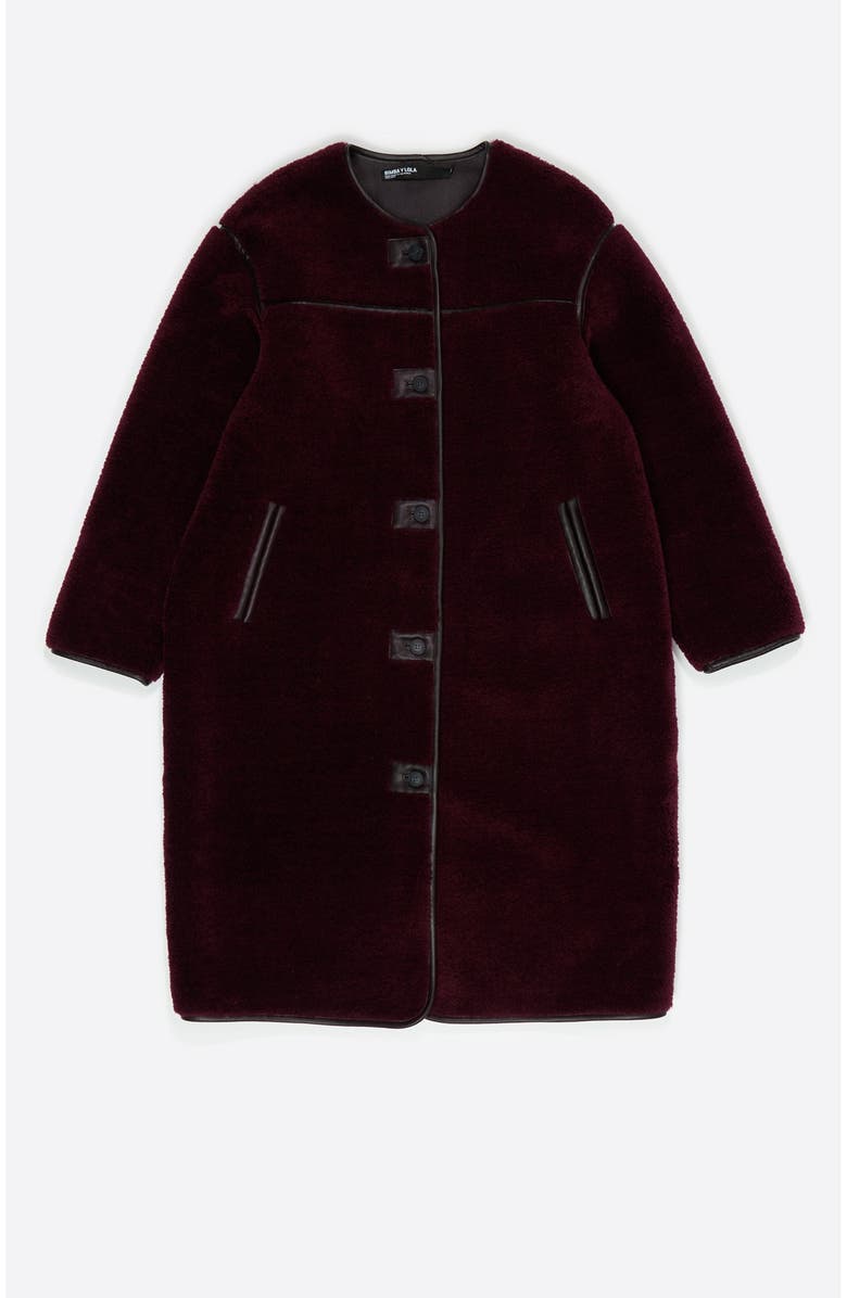 Bimba y Lola Fur Straight Cut Midi Coat, Alternate, color, Burgundy