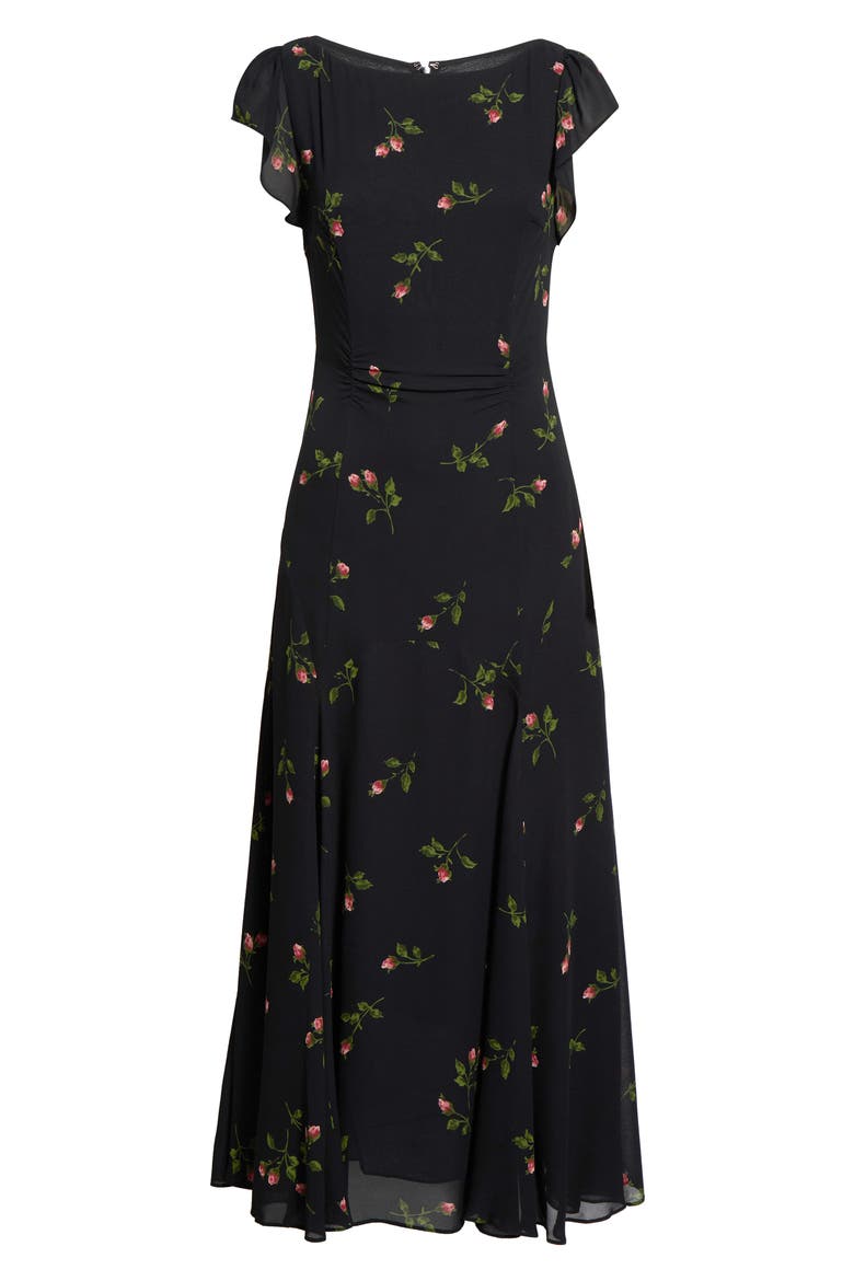 Maelani Print Flutter Sleeve Maxi Dress, Main, color, EVENING ROSES