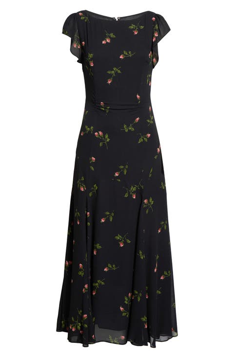 Maelani Print Flutter Sleeve Maxi Dress