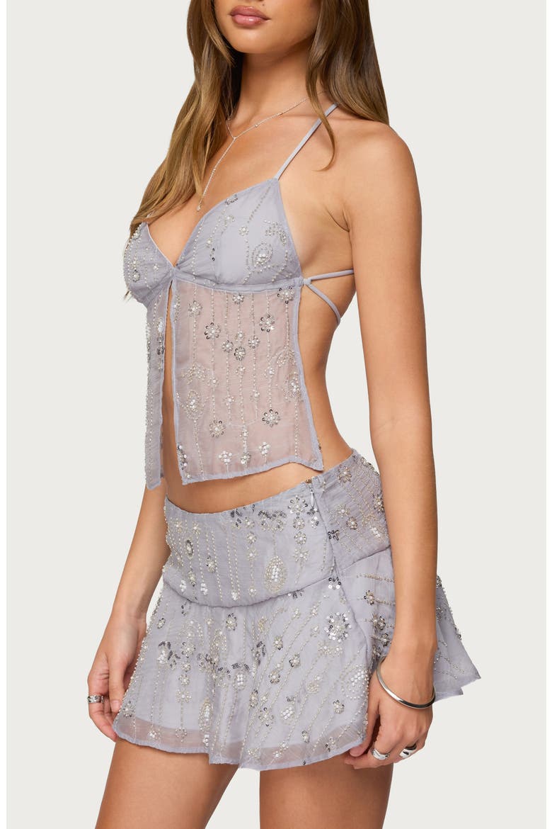 Kylie Beaded Split Front Top, Alternate, color, GRAY