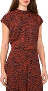 Halogen® Animal Print Mock Neck Cap Sleeve Shell