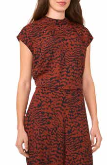 Halogen® Animal Print Mock Neck Cap Sleeve Shell