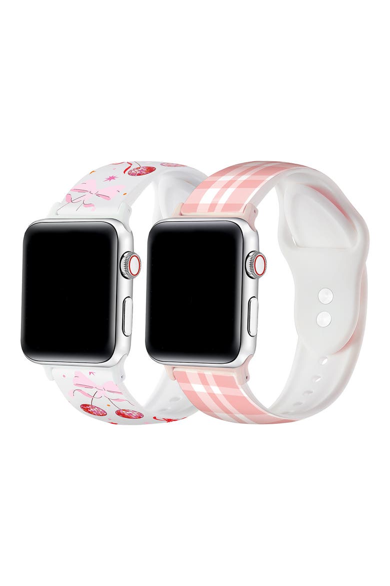 Set of 2 Printed Silicone Apple Watch® Watchbands, Main, color, PINK