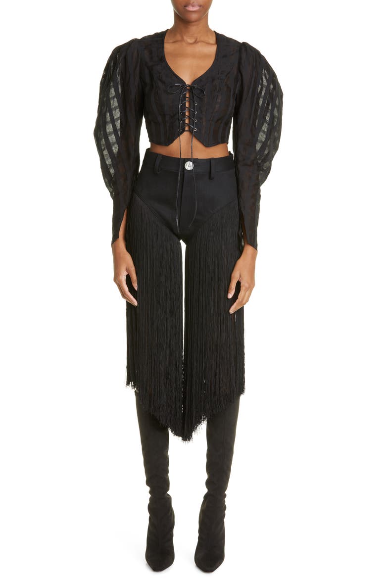 x ZACHARIAH Fringe Jeans, Alternate, color, BLACK