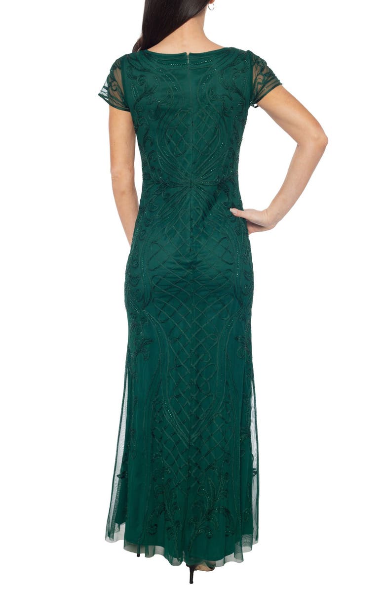 Oleg Cassini Soutchae Mesh A-Line Gown, Alternate, color, Hunter