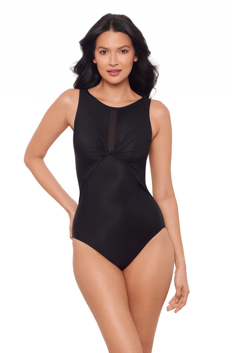 Network News One-Piece Swimsuit, Alternate, color, BLACK