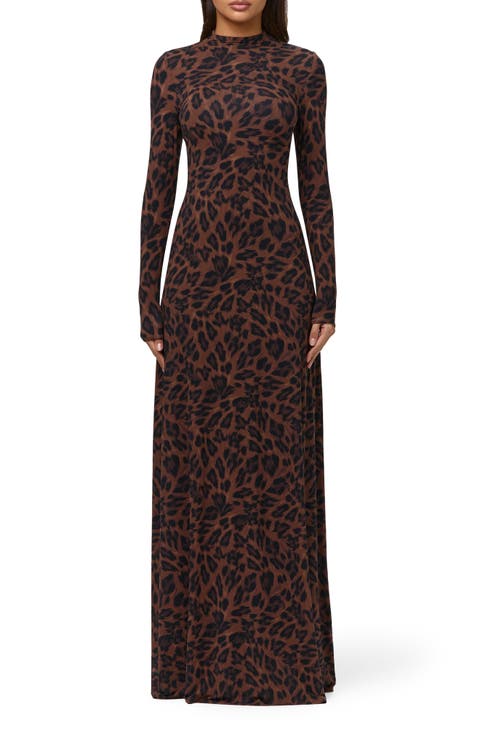 Leopard Print Long Sleeve Maxi Dress