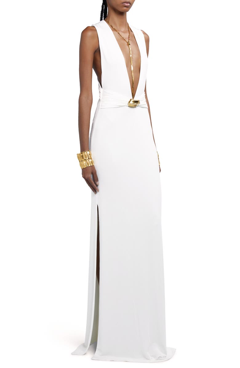 TOM FORD Plunge Neck Stretch Sable Evening Gown, Alternate, color, 
