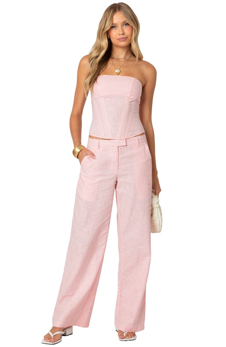 EDIKTED Arya Linen Look Corset Top, Alternate, color, Light-Pink