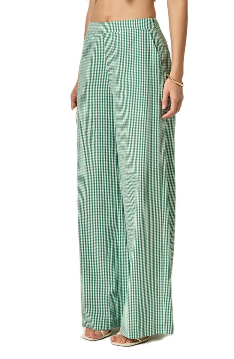 English Factory Check Wide Leg Pants, Alternate, color, Kelly Green