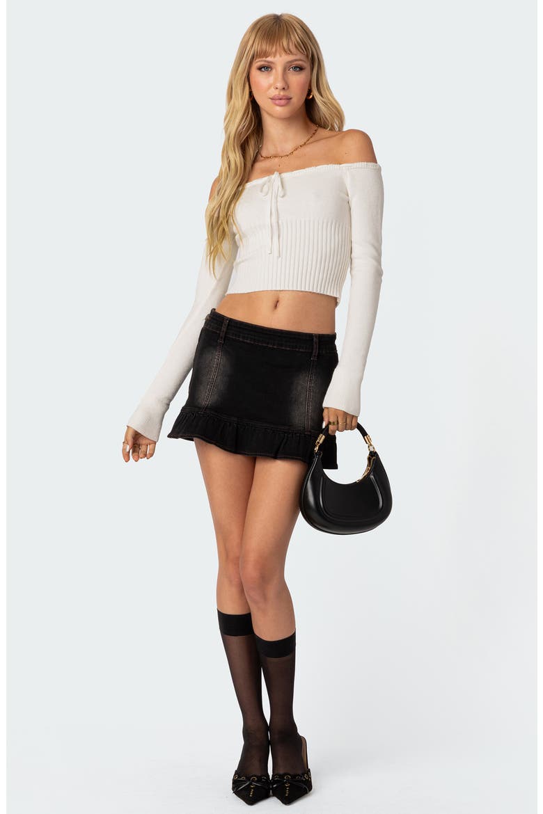 Dawna Off the Shoulder Rib Crop Sweater, Alternate, color, CREAM