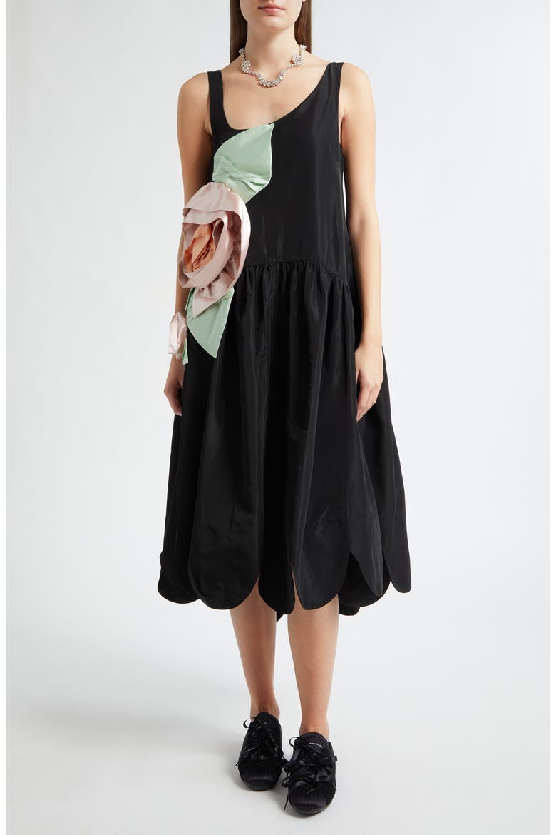 Pressed Rosette Tilted Neck Dress, Main, color, BLACK/ MULTI