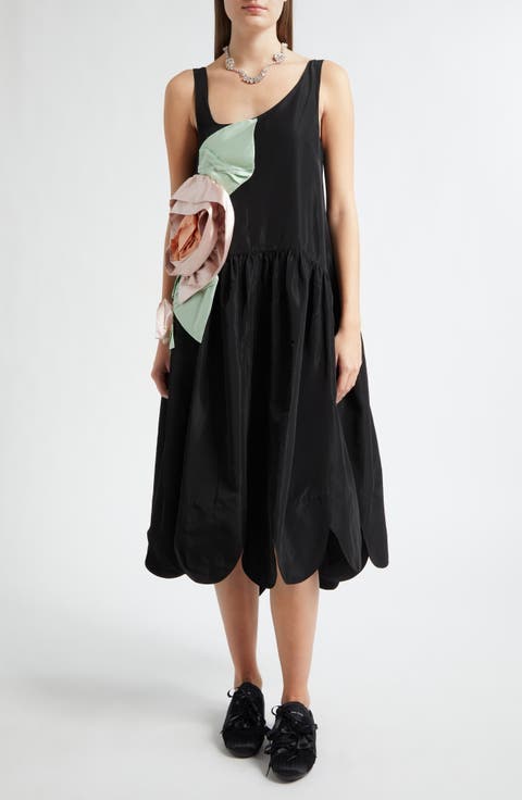 Pressed Rosette Tilted Neck Dress