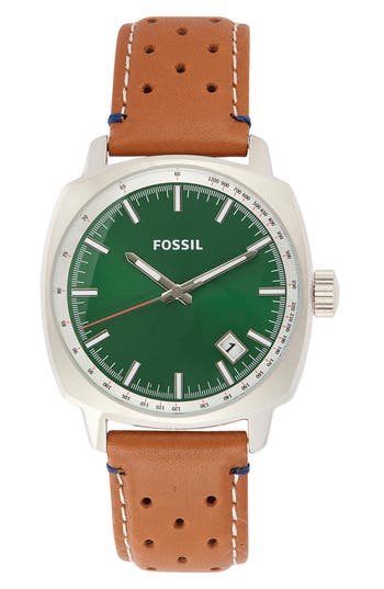 Fossil Machine Leather Strap Watch In Silver