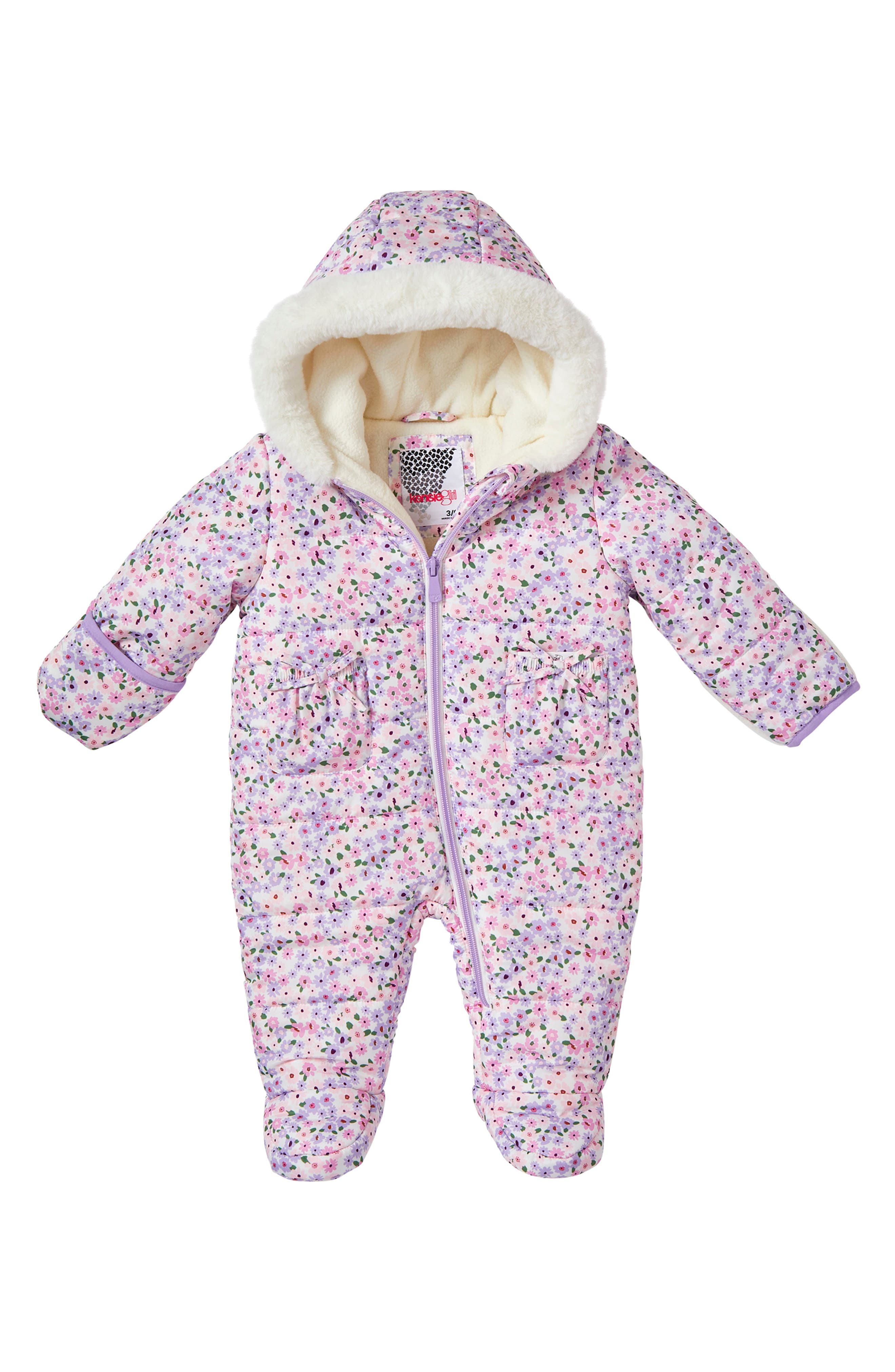 Kensie Girl Ditzy Print Faux Fur Trim Coverall