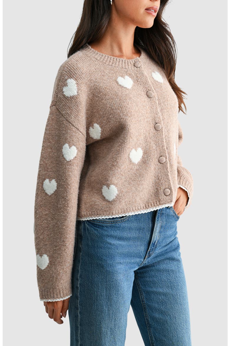 Lace Trimmed Heart Cardigan, Alternate, color, TAUPE CREAM