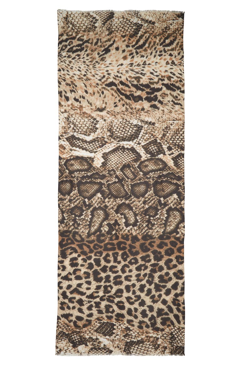 Noche Mixed Print Fringe Scarf, Alternate, color, NATURAL