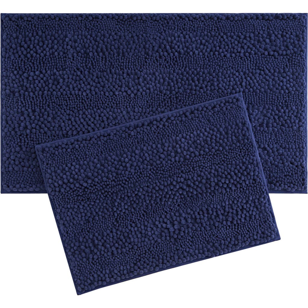 Laura Ashley Chenille Set Of 2 Bath Rugs In Indigo