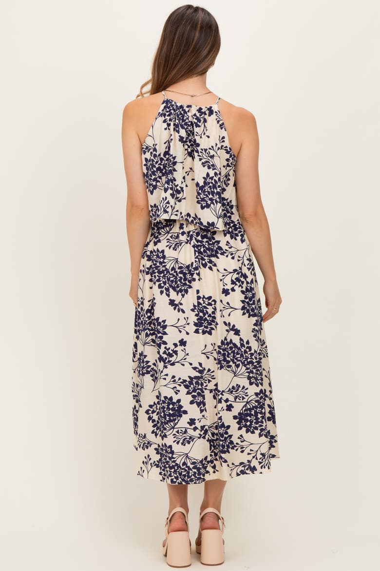 Floral Flounce Halter Midi Dress, Alternate, color, Navy Blue