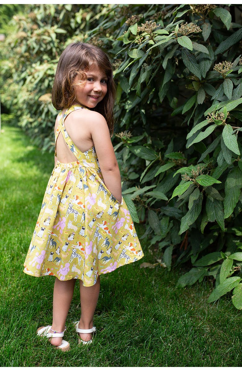 WORTHY THREADS Girls Cross Back Woven Dress, Alternate, color, Dogs