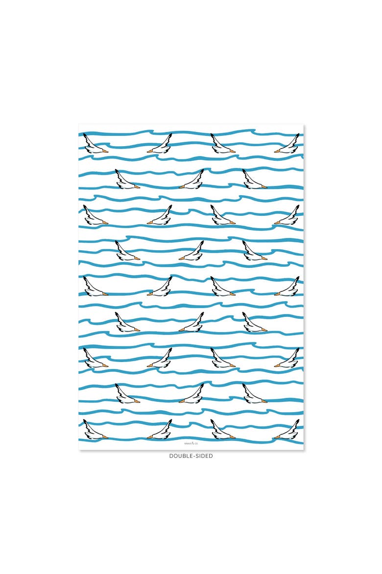 Eight Sheets Two-Sided "Seagulls and Waves" Heavyweight Gift Wrap, Alternate, color, Multicolored