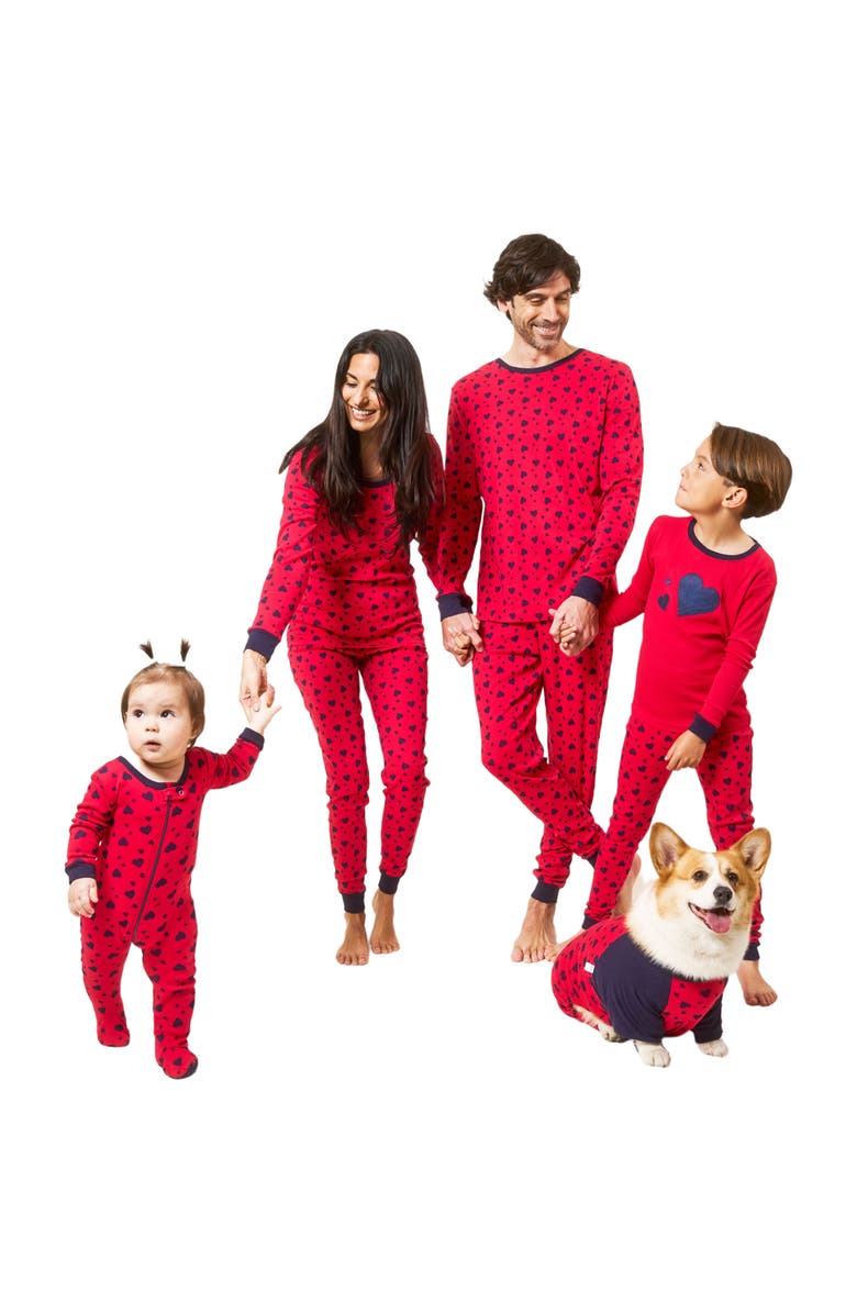 Leveret Kids Two-Piece Cotton Printed Matching Family Pajamas, Playful Graphics, Alternate, color, Navy Hearts