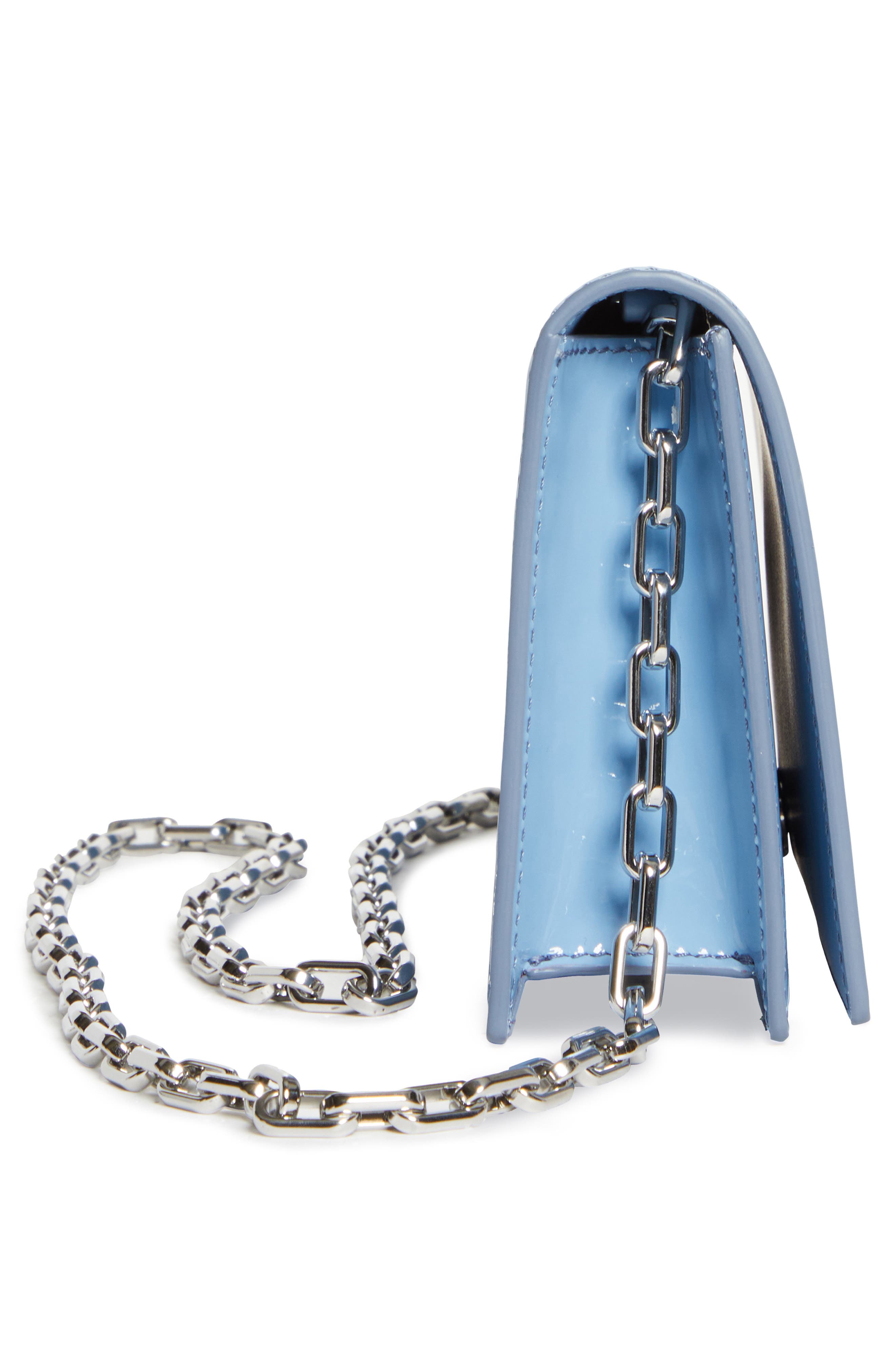 Christian Louboutin Bettina Patent Leather Clutch, Alternate, color, Ceruleo/ Silver