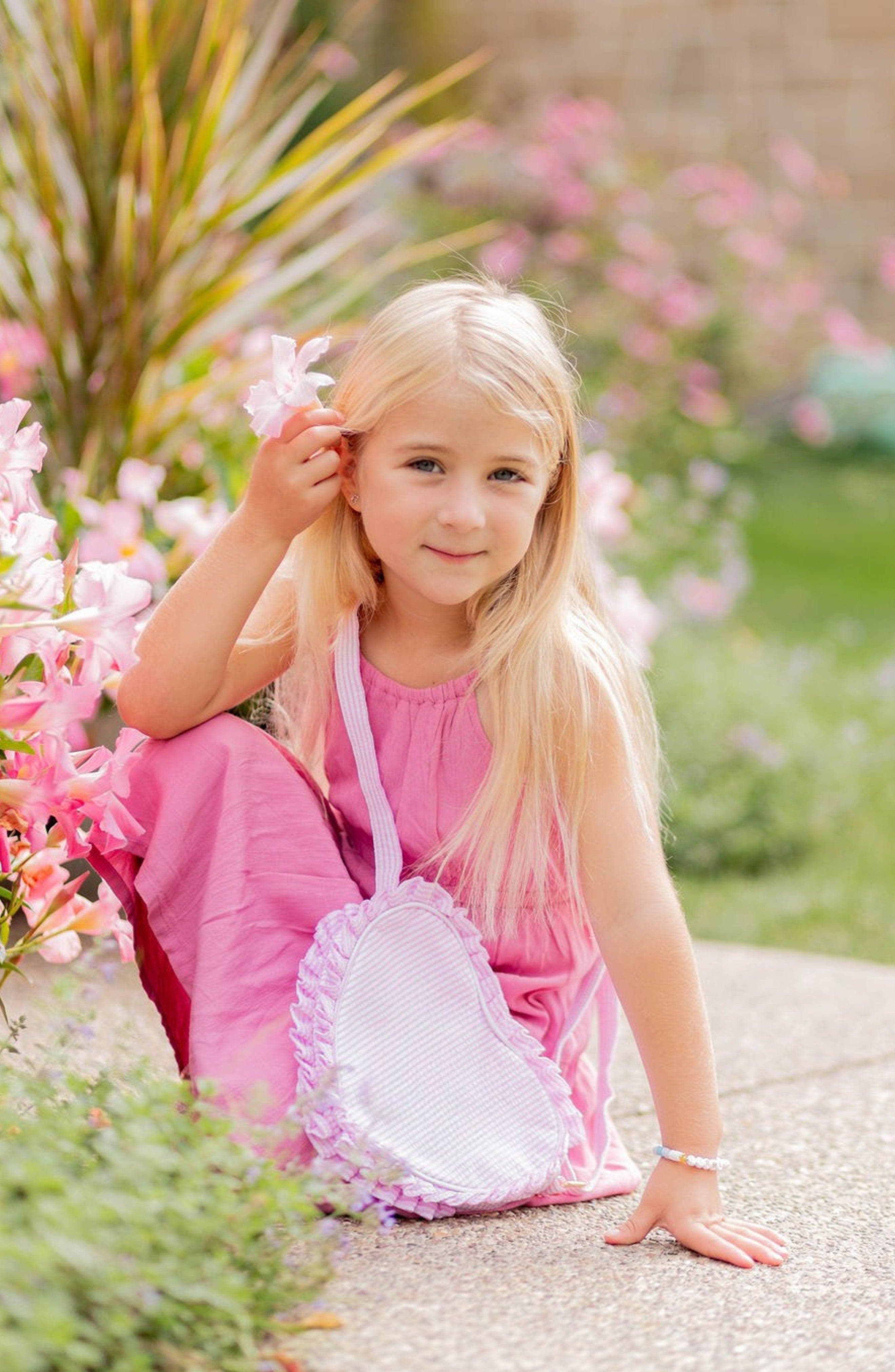 Seersucker Ruffle Girls' Heart Purse, Alternate, color, Pink/White