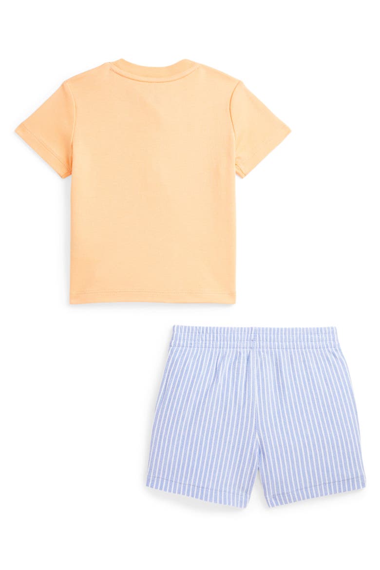 Embroidered Cotton Henley T-Shirt & Stripe Shorts Set, Alternate, color, SOFT CREAMSICLE