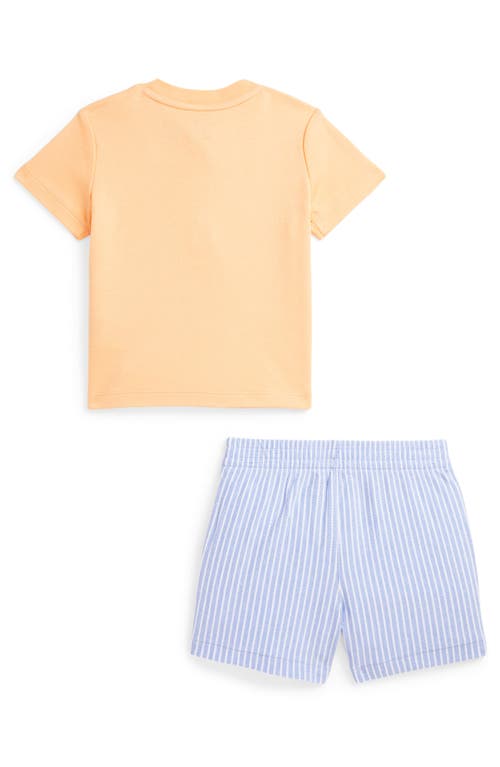 Polo Ralph Lauren Ralph Lauren Embroidered Cotton Henley T-shirt & Stripe Shorts Set In Soft Creamsicle