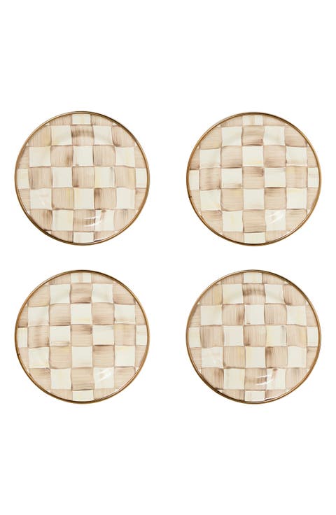 Mocha Check Set of 4 Enameled Steel Appetizer Plates