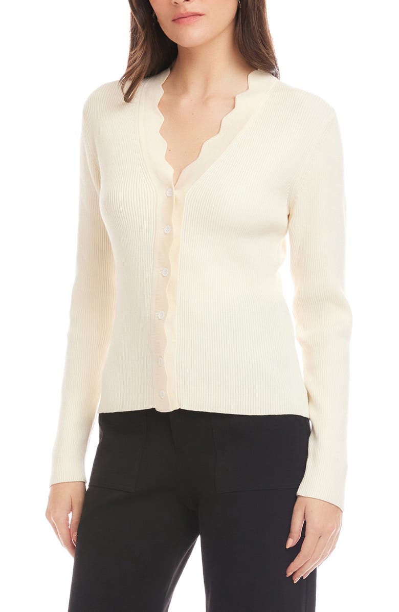 FIFTEEN TWENTY Bliss Scallop Edge Rib Cardigan, Main, color, Cream