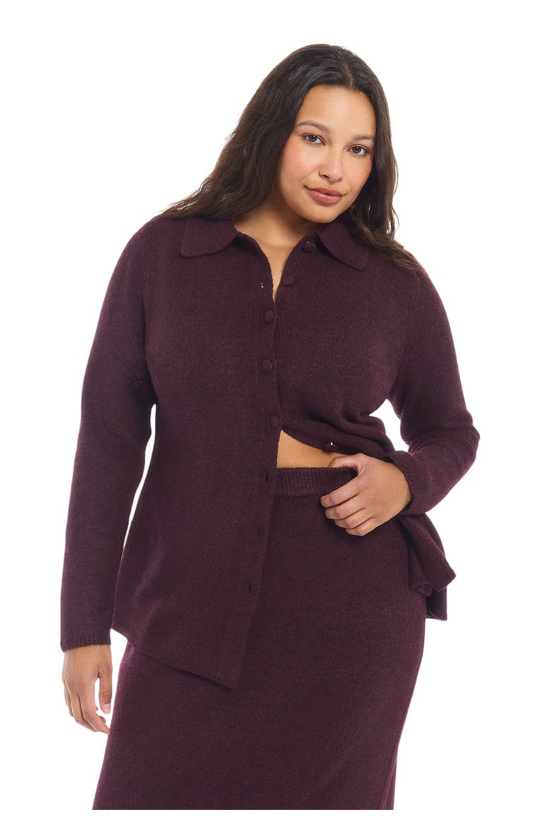 Button Up Intarsia Knit Longline Cardigan (plus), Main, color, BORDEAUX COCOA