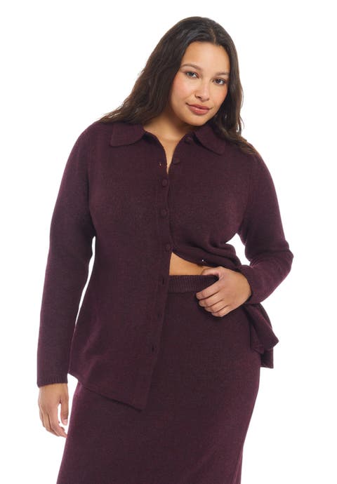 Button Up Intarsia Knit Longline Cardigan (plus)