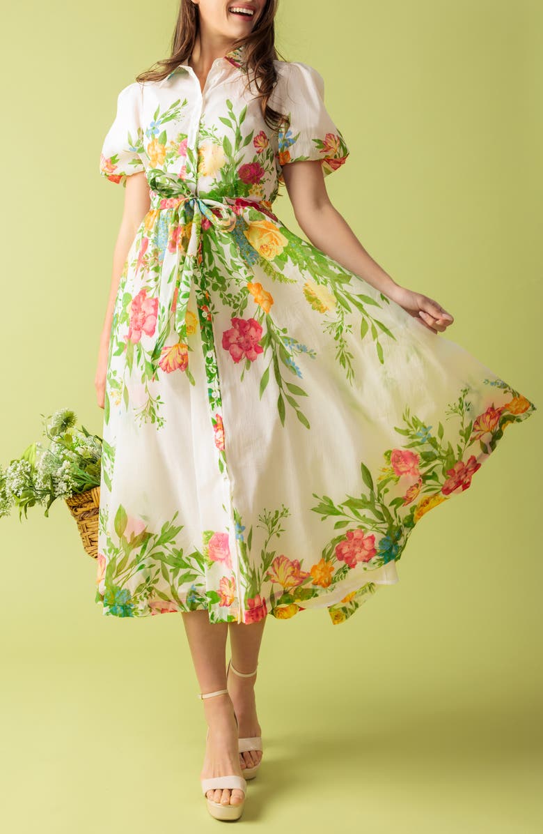 FLYING TOMATO Floral Short Sleeve Midi Shirtdress, Alternate, color, 