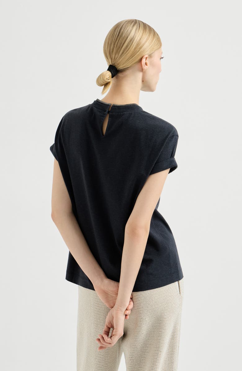 Brunello Cucinelli T-shirt with Precious Faux Layering, Alternate, color, Anthracite