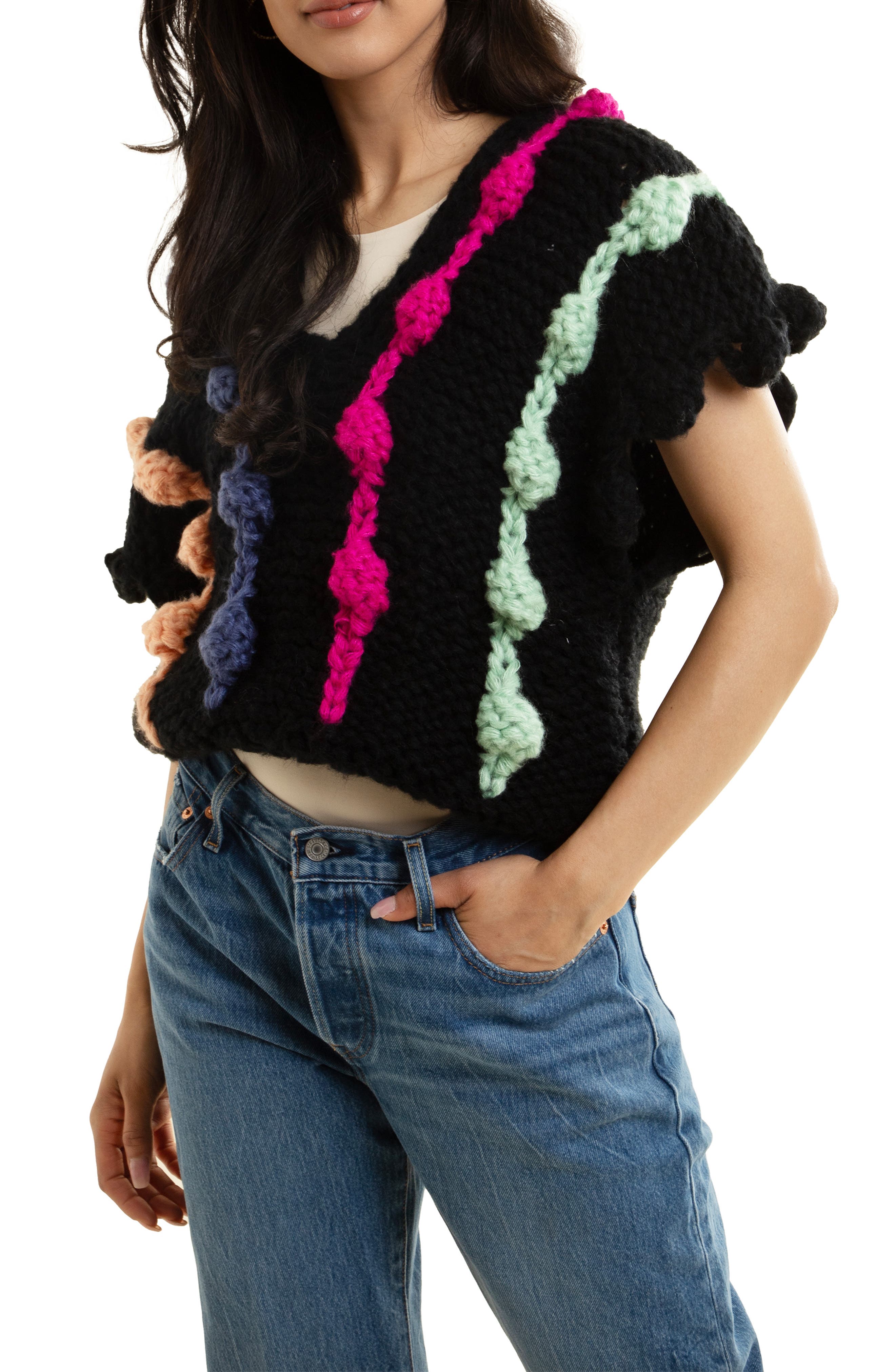 SAACHI V-Neck Colorful Chunky Knit Sweater
