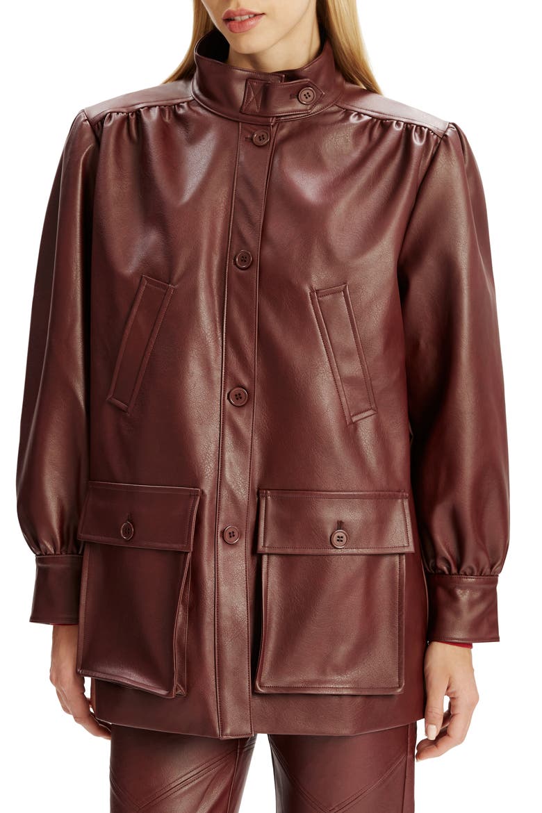 Clements Boxy Faux Leather Jacket, Main, color, BURGUNDY