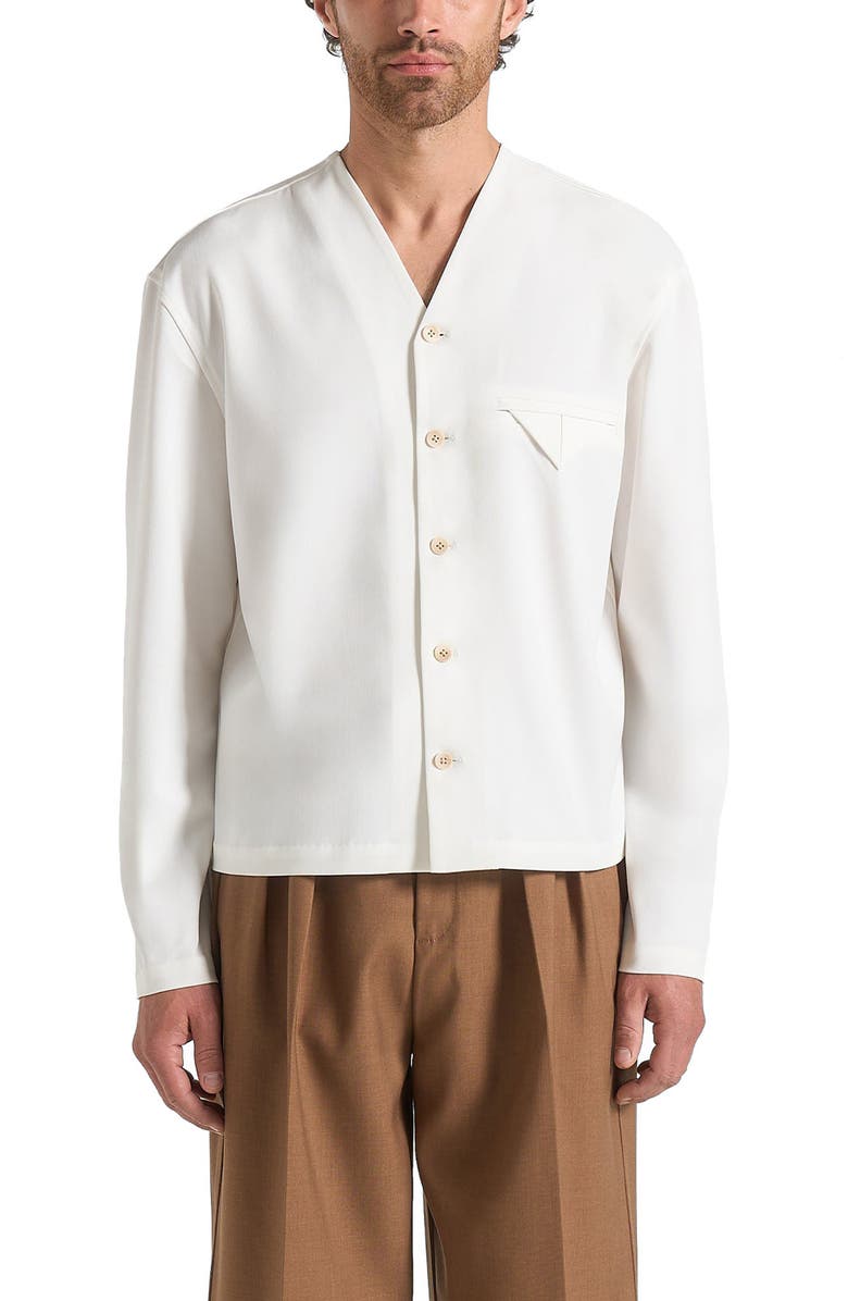 Manière De Voir Zac Boxy V-Neck Long Sleeve Shirt, Alternate, color, Off White