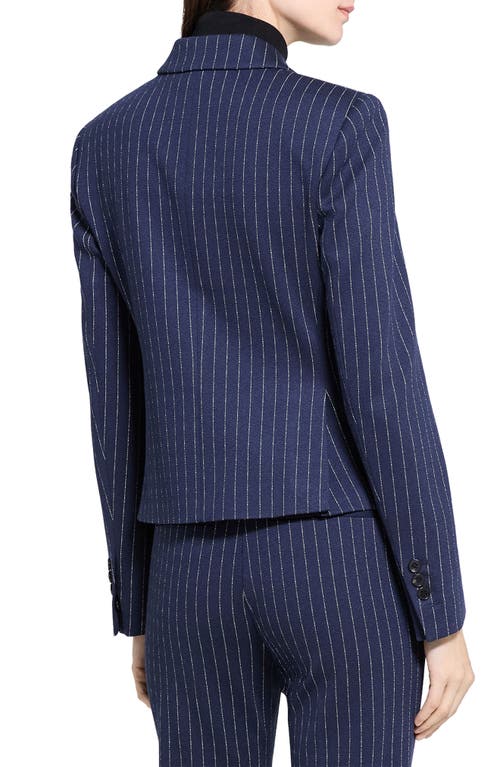 Theory Metallic Pinstripe Fitted Jacket In Blue