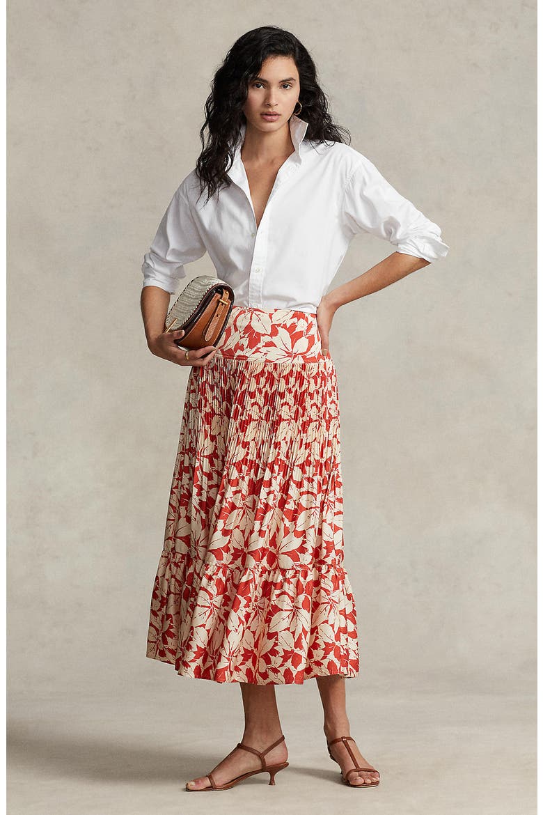Camile Floral Print Pleated Skirt, Alternate, color, BIRCH LEAVES PRINT