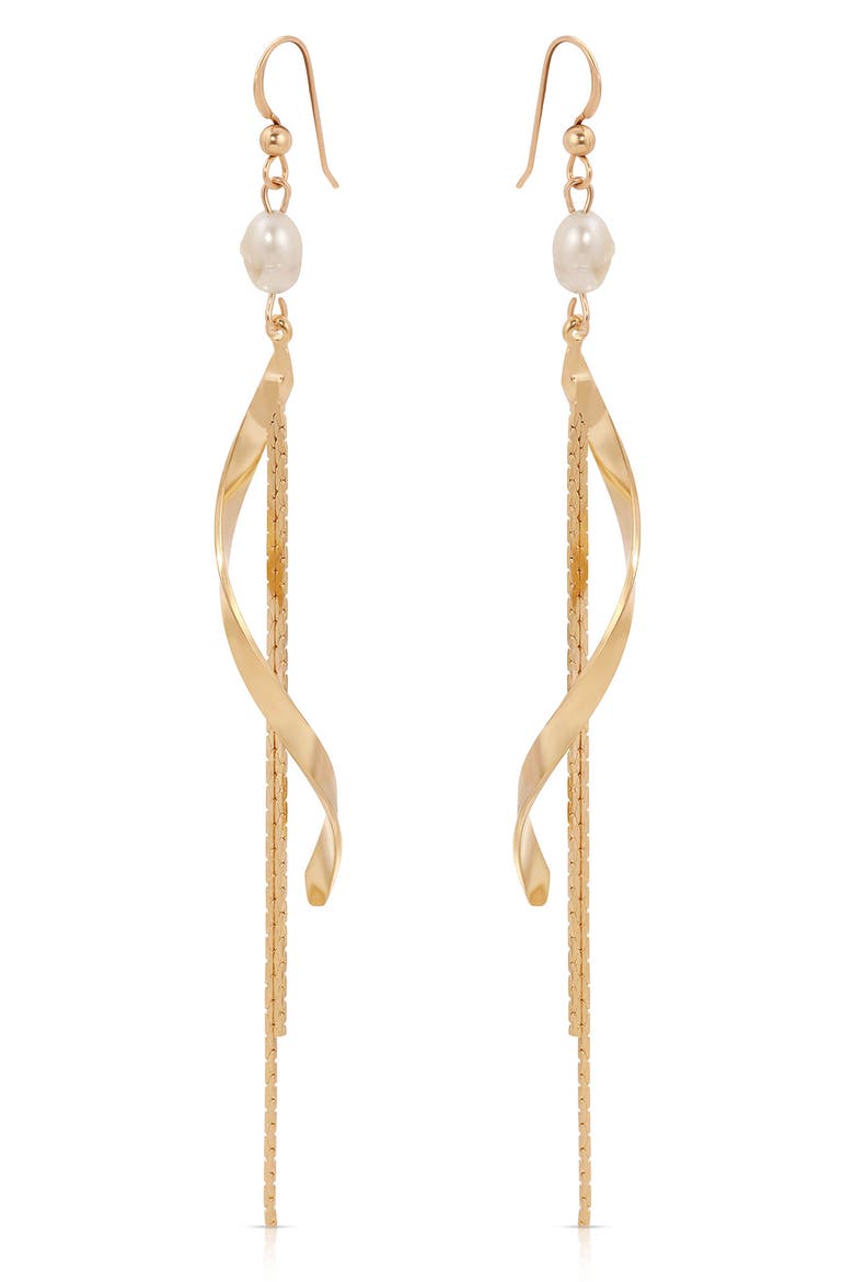 Freshwater Pearl Twisted Drop Earrings, Alternate, color, GOLD