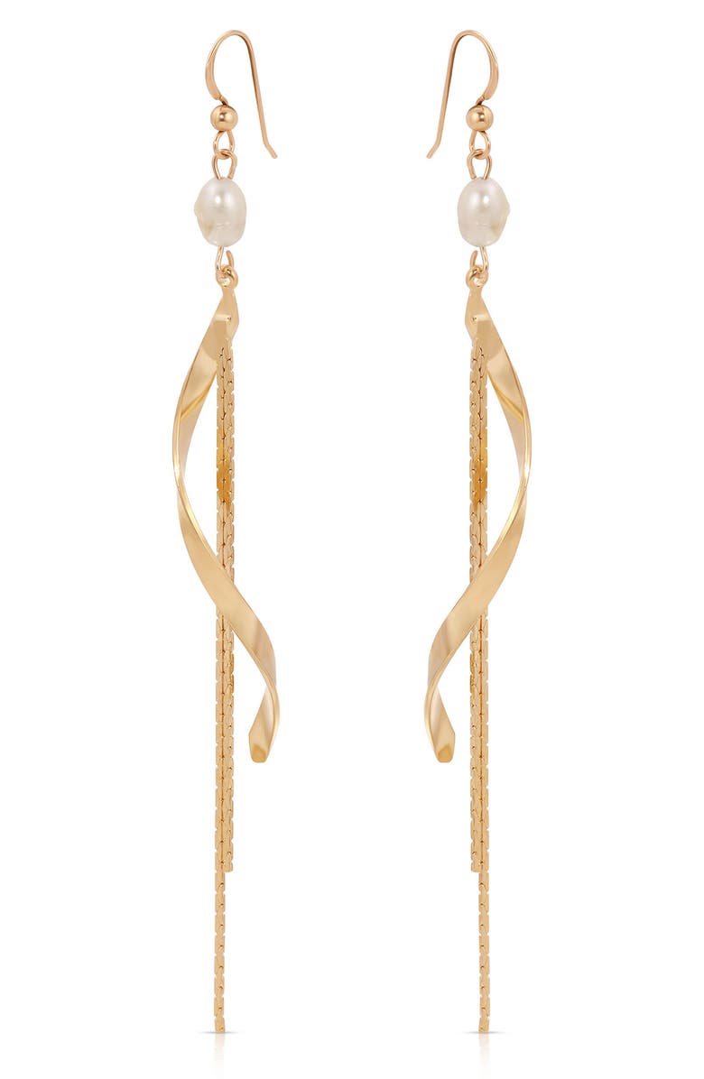 Ettika Freshwater Pearl Twisted Drop Earrings, Alternate, color, Gold