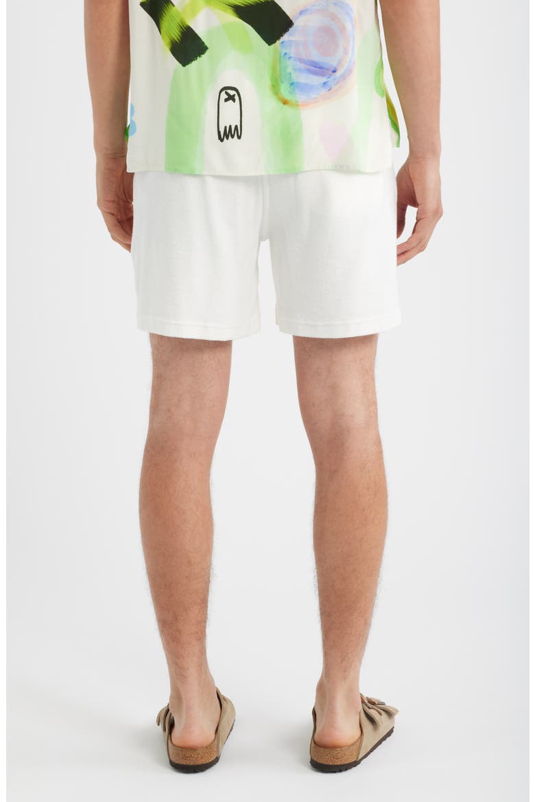 White Cotton Terry Cloth Drawstring Shorts, Alternate, color, WHITE
