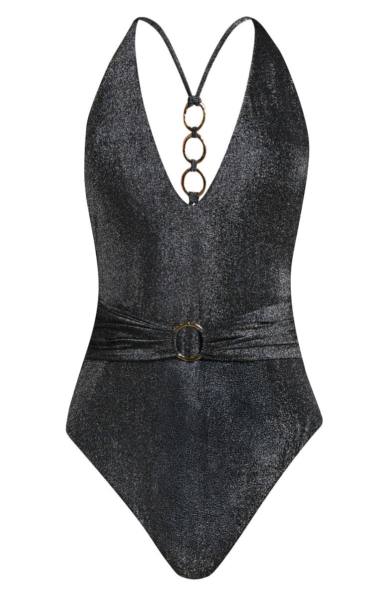 L'AGENCE Lisa Sparkle Plunge One-Piece Swimsuit, Alternate, color, Black