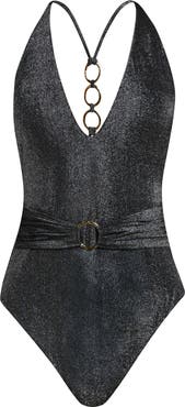 L'AGENCE Lisa Sparkle Plunge One-Piece Swimsuit