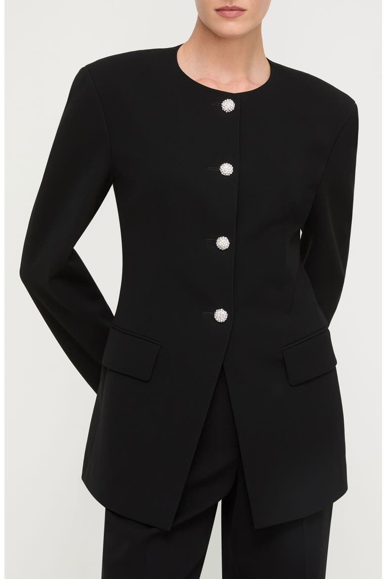 Cystal Cluster Button Finesse Crepe Cutaway Jacket, Main, color, BLACK