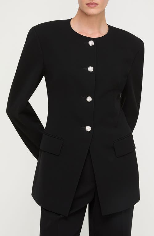 Lafayette 148 New York Cystal Cluster Button Finesse Crepe Cutaway Jacket In Black